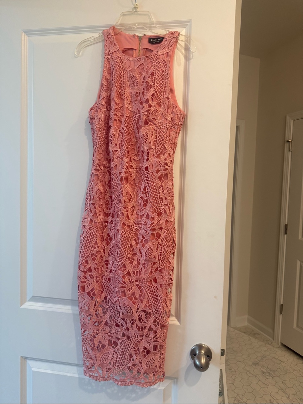 bebe Pink Crochet Lace Sheath Dress